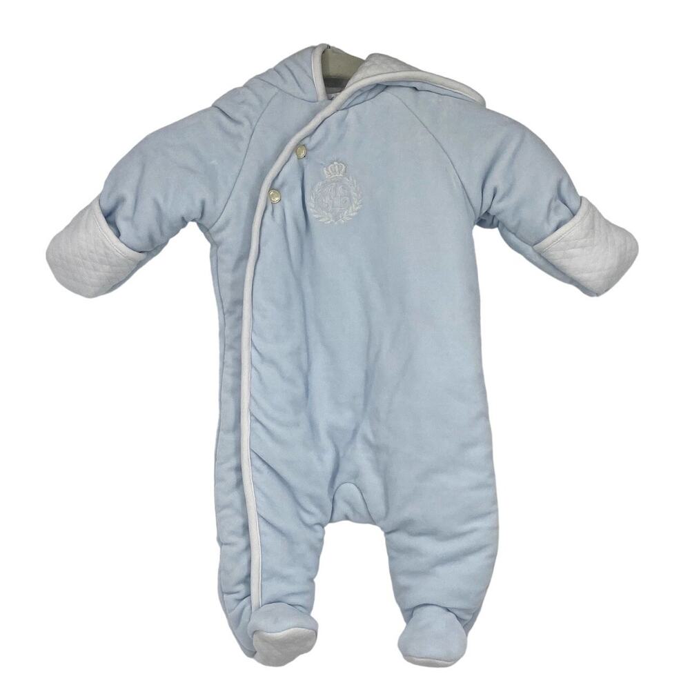 Ralph Lauren Pima Cotton Velour Footed Baby Blue Bunting Cold Weather 6 Months